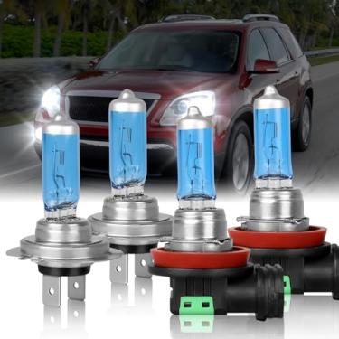 Imagem de IVBDQV Lâmpadas de farol compatíveis com lâmpadas de farol Acadia Gmc 2007-2012, H7 High Beam+H11 Combo de lâmpadas de halogêneo de feixe baixo, super brilhante 5000K branco, pacote com 4