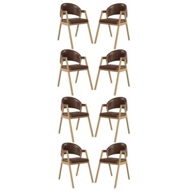 Imagem de Kit 8 Cadeiras Mesa Jantar Suellen Versátil Reforçada Corino Marrom Escuro