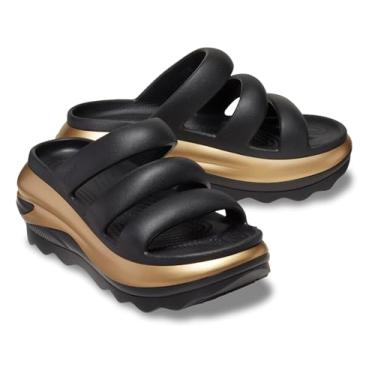 Imagem de Crocs Sandália plataforma unissex com alça tripla Mega Crush para adultos, Preto/dourado metálico, 36