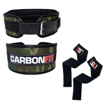 Imagem de Kit musculação cinto e strap carbonfitness cf, Verde, PP