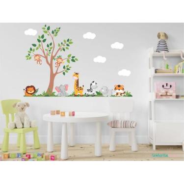 Imagem de adesivo de parede safari animais arvore fazendinha - Senhorita Decor