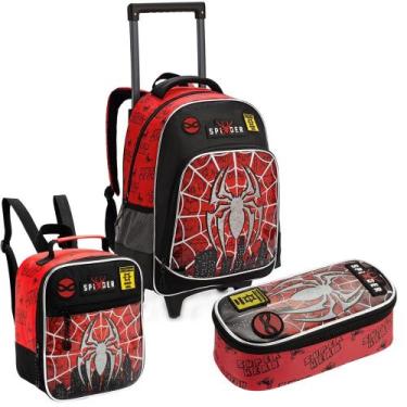 Imagem de Kit Mochila De Rodinhas Lancheira Estojo Spider Attention - Denlex, Pr