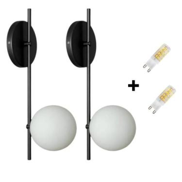 Imagem de 2 Arandelas Parede Jabuticaba Banheiro Cama Preta + Lâmpadas