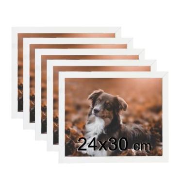 Imagem de Kit 5 Porta Retratos C/vidro 24x30 Moldura Branca para fotos e decoraç