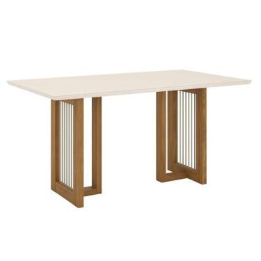 Imagem de Mesa de Jantar Yara 160 cm Canto Reto com Vidro Nature Off White - Hen