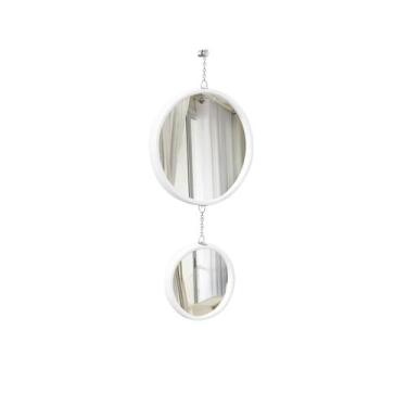 Imagem de Espelho Decorativo Duplo Branco Alça Corrente 20 cm 30 cm Redondo - e2
