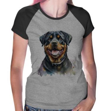 Imagem de Baby Look Raglan Cachorro Rottweiler - Foca na Moda, Cinza, Preto, GGG