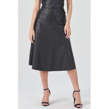 Imagem de Saia Midi PKS Evase com Pespontos Preta, G