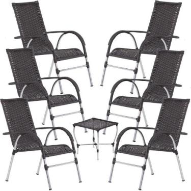 Imagem de Kit 6 Cadeiras e Mesa Vênus Para Área, Churrasco, Jardim Piscina Trama