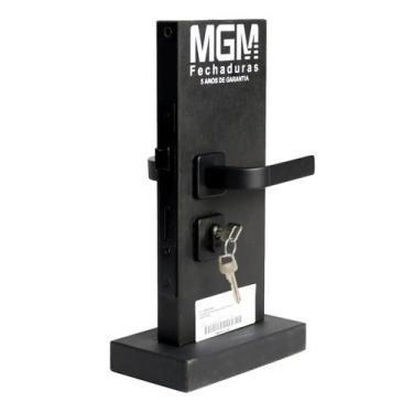 Imagem de Fechadura de Porta Madeira Sala Externa Roseta Módena Preta Fosco MGM