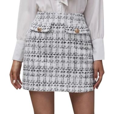 Imagem de Saia Tweed Curta Botões Dourado Moda Gringa - Moda Blogueira - Express