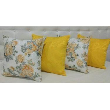 Imagem de Kit 4 Almofadas Decorativas Jacquard Amarelo E Floral 45x45 - INGRID B