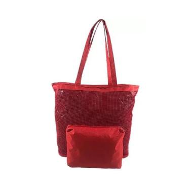 Imagem de Bolsa de Praia Feminina Emborrachada Vermelha com Necessaire Verão Pis