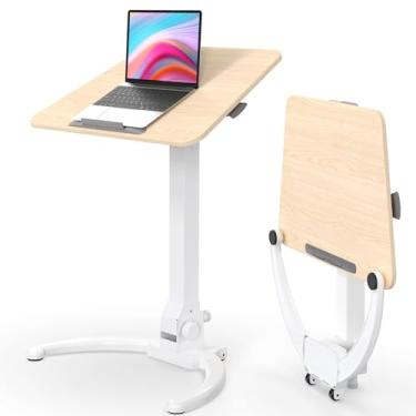 Imagem de JOY worker Mesa de pé móvel dobrável, mesa pneumática de altura ajustável, mesa de laptop com rodinhas inclináveis de 90°, mesa portátil com rodas tapete antiderrapante para escritório em casa, comporta até 10 kg