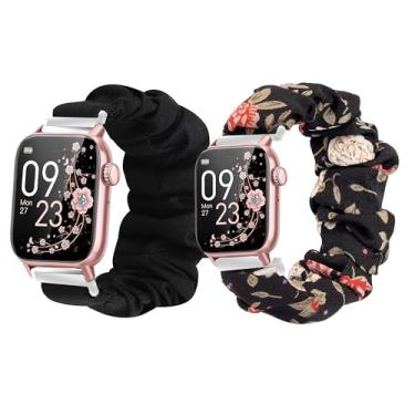 Imagem de Lamshaw Pulseira feminina para relógio inteligente AKUMAKA, tecido elástico de 22 mm, pulseiras de substituição fofas compatíveis com relógio inteligente AKUMAKA G39, T90, 209DK (compatível com