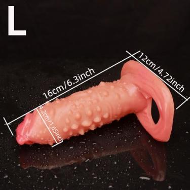 Imagem de Manga de pênis de silicone líquido, extensor de pênis, ampliador de pênis, aumento de pênis, anel de pênis realista para ampliar prolongamento masculino adulto brinquedos sexuais para mulheres, (L)