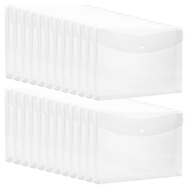Imagem de 24 peças de piso de poliéster transparente tamanho ofício, envelopes de plástico com fecho de pressão, envelopes de documentos para escola e material de escritório, expansível à prova d'água