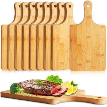 Imagem de Bgtecho 10 tábuas de corte de madeira com alça, tábua de cortar madeira de cozinha de 35 x 18 cm, tábua de corte de bambu a granel, tábua de servir para queijo, pizza, pão, tábuas de charcutaria para