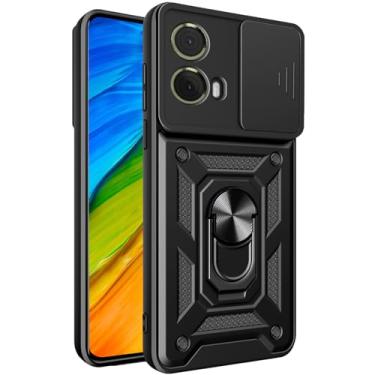 Imagem de Fofvccv Capa com suporte para Motorola G85 5G com capa deslizante para câmera, capa à prova de choque de grau militar com suporte de anel girado para Moto G85 5G/Moto S50 Neo 5G SJ preta