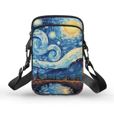 Imagem de Oamsistay Bolsa tiracolo feminina com alça ajustável mini bolsa de mão sobre o ombro bolsa carteira para telefone, Van Gogh Noite Estrelada, One Size