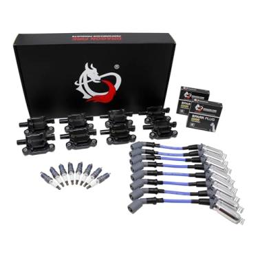 Imagem de Kit de alimentação DRAGON FIRE PERFORMANCE Bobinas de ignição quadradas velas de ignição irídio fios de plugue de 8,5 mm compatíveis com Chevy 5.3L 6.0L 6.0L 6.2L 7.0L V8 GM LS LSX LS1 LS2 LS3 LS6 LS7