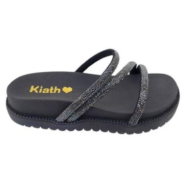 Imagem de Sandália Feminina Papete Flatform Strass Rasteirinha Confort Pedrinhas