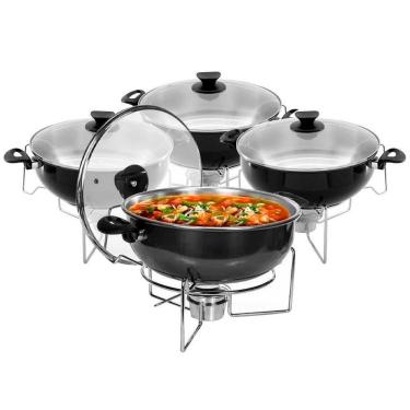 Imagem de Kit 4 Rechaud Preto A Álcool Com Tampa De Vidro 6,5l