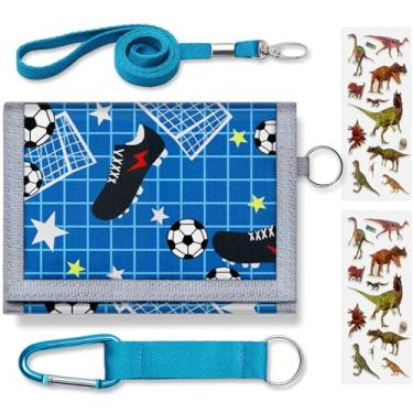 Imagem de Carteiras infantis para meninos com bolso de moedas, carteiras para meninos de 5 a 7 anos, carteira com três dobras para meninos, novidade para presentes de aniversário de crianças, Futebol-1, 5x3