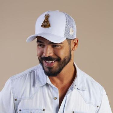 Imagem de Boné Grande Plus Size Branco Trucker Nossa Senhora Masculino Feminino 