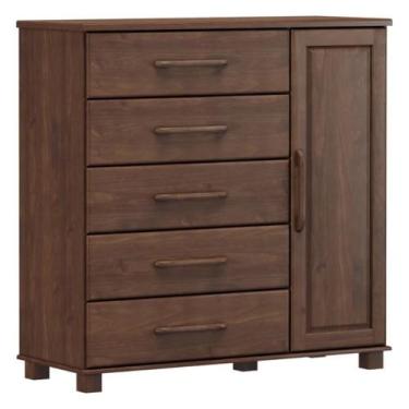 Imagem de Cômoda 5 Gavetas e 1 Porta Ouro - Café - finestra