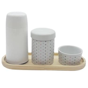 Imagem de Kit higiene 4 peças Poá -Molh. Poá c/ garrafa Tudo porcelana - Antilop
