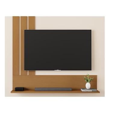 Imagem de JB Bechara - Painel para TV até 43 Polegadas com Detalhe Ripado, Nicho e Prateleira Decoração para Sala e Quarto (Pérola/Nature)
