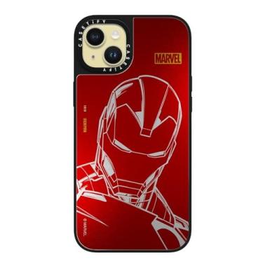 Imagem de CASETiFY Capa espelhada para iPhone 15 Plus [Iron Man Co-Lab/Reflexiva/Proteção contra quedas de 1,5 metros/Compatível com Magsafe] - Homem de Ferro - Vermelho - Prata em Preto