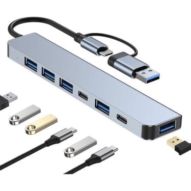 Imagem de Hub USB-C 7 em 1 de Alumínio, Adaptador Multiportas com USB 3.0, USB 2.0 e Tipo C, Para MacBook Pro/Air, iMac, iPad, PCs e Laptops