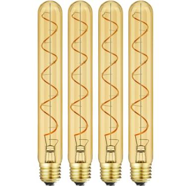 Imagem de Leools Lâmpada Tubular Longa T10, 60 Watts Equivalente E26 Base Âmbar Vintage Lâmpada Edison 6W Regulável Tubular Estilo Antigo Lâmpada Led Filamento Decorativo, 2200K Branco Quente, 8,9 Polegadas,