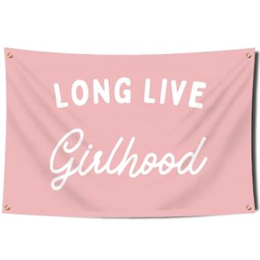 Imagem de DecrPlus Tapeçaria Long Live Girlhood Banner 9,5 x 1,5 m para berçário, quarto de menina, quarto infantil, decoração de parede moderna para quarto infantil
