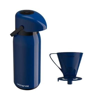 Imagem de Kit Garrafa Térmica 1,8 Litro Verona Azul + Suporte Filtro Azul Uniter