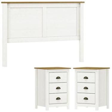 Imagem de Cabeceira Queen e 02 Mesas Cabeceira 3 Gv Madeira Maciça Branco Freijo