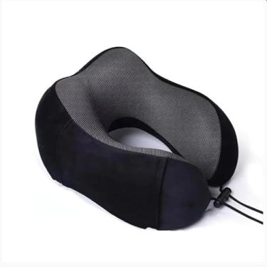 Imagem de Almofada de Pescoço para Viagem, 28 x 30 x 14 cm, Espuma Viscoelástica, com Fecho Ajustável, Preta