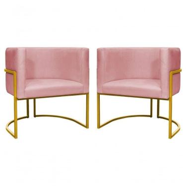 Imagem de Kit 2 Poltronas Decorativa Luxo Base De Metal Dourada Escritório Recepção Sala Suede Rosa Eli Móveis E Decoração