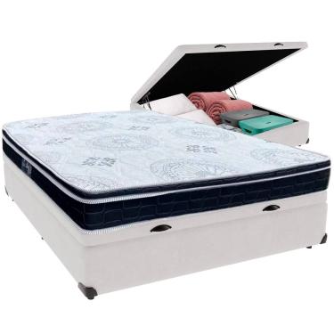 Imagem de Cama Box Baú Branco e Colchão Orthosono D33 Com Euro Pillow Viúvo Anjos