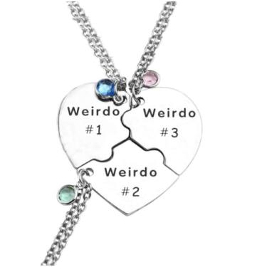 Imagem de DATOA Colares Best Friend BFF para 3 corações divididos gravados Weirdo 1/2/3 Colar Amizade Presentes de Dia dos Namorados, Metal, Sem Pedra Preciosa