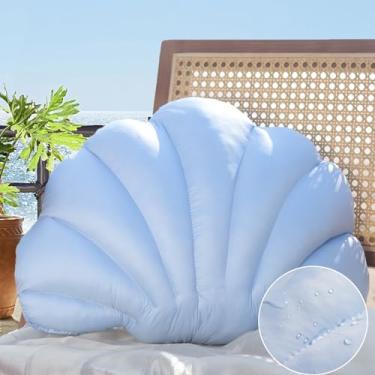 Imagem de YRXRUS Travesseiro de concha para ambientes externos, travesseiros de concha azul claro, 33 x 25 cm à prova d'água para praia, pátio, móveis, sofá, jardim, varanda, sofá, decoração de casa, presente