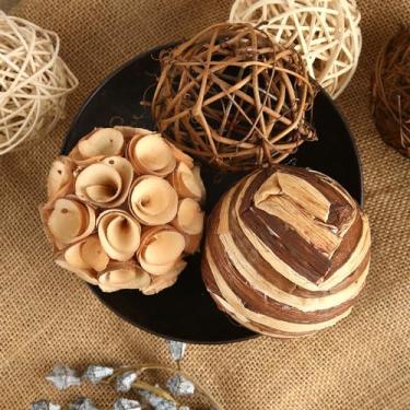 Imagem de CIR OASES Bolas decorativas de enchimento de tigela e vaso para decoração de casa, conjunto de 6 peças de bolas de vime de vime de tom natural decoração de mesa, enchimento de vaso decorativo para