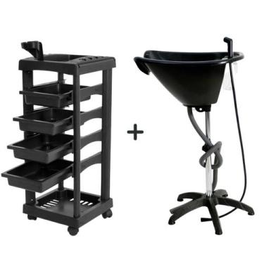 Imagem de kit salão carrinho auxiliar + lavatório portátil santa clara