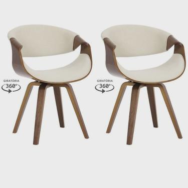 Imagem de Kit com 2 Cadeiras Nicole Giratória para Sala de Jantar Creme