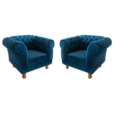 Imagem de Duas poltronas Chesterfield Capitonê Duque Veludo Azul Marinho Decoração, Recepção, Salas de Tv e Estar