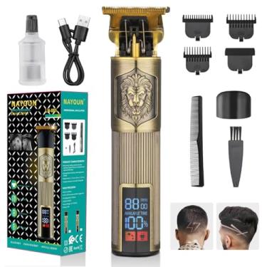 Imagem de NAYOUN Aparador de cabelo masculino profissional, dourado, barbeiro, sem fio, sem lacunas, presentes masculinos, aparador de barba, forros de lâmina, barbeadores, aparadores de cabelo, kit de corte de