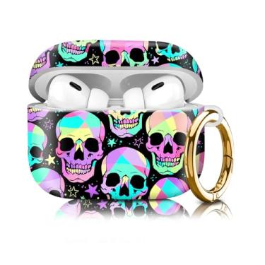 Imagem de Compatível com AirPod Pro 2ª/1ª geração, capa rígida resistente leve e durável com chaveiro, capa para AirPod com design elegante para mulheres (estrela de caveira humana)