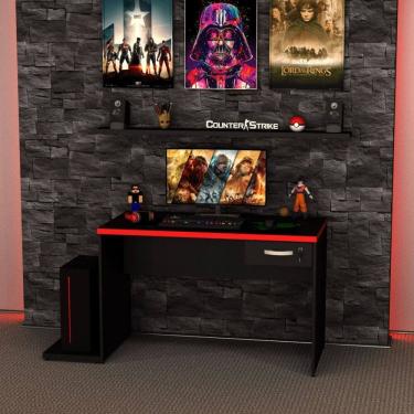 Imagem de Mesa para Computador Gamer 1 Gaveta 120x60 Cm Preto/Vermelho